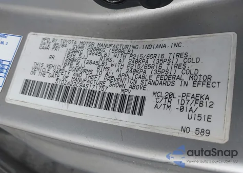 2004 Toyota Sienna Le из США, поврежденный, VIN 5TDZA23C94S171757